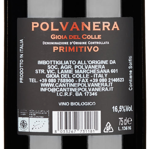 Gioia del Colle Primitivo DOC "17" 2022 - Polvanera